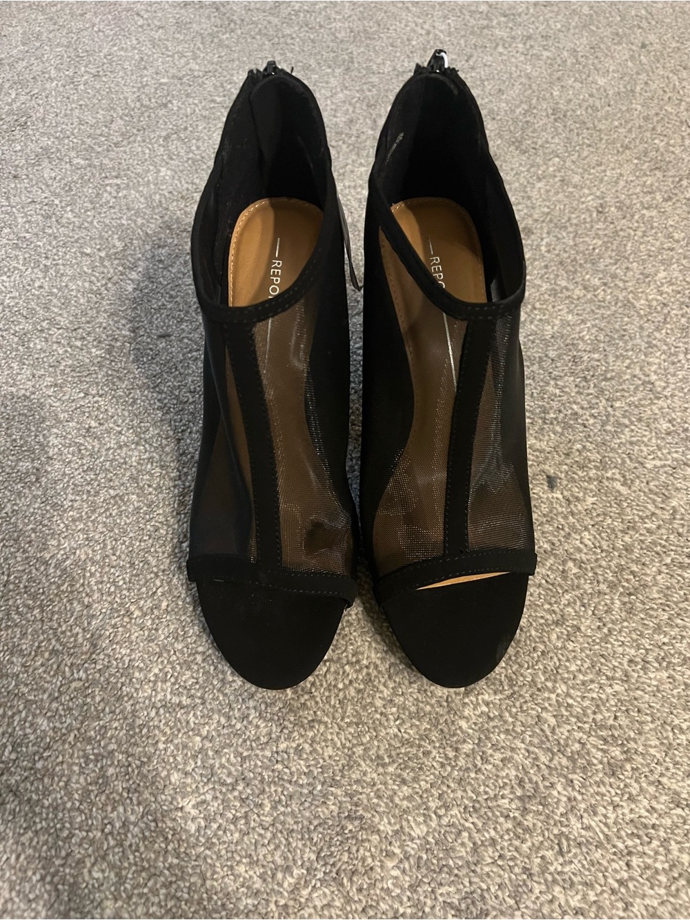 Black Mesh Peep-Toe Ankle Booties